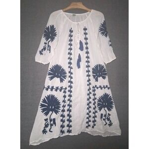 Dolma One Size Elana White Midi dress Cover up Embroidered Lightweight Cotton